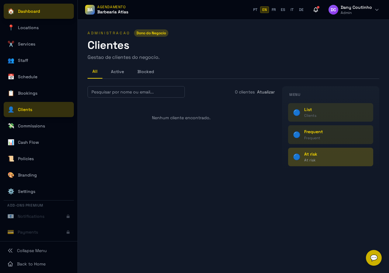 Painel de analytics por cliente