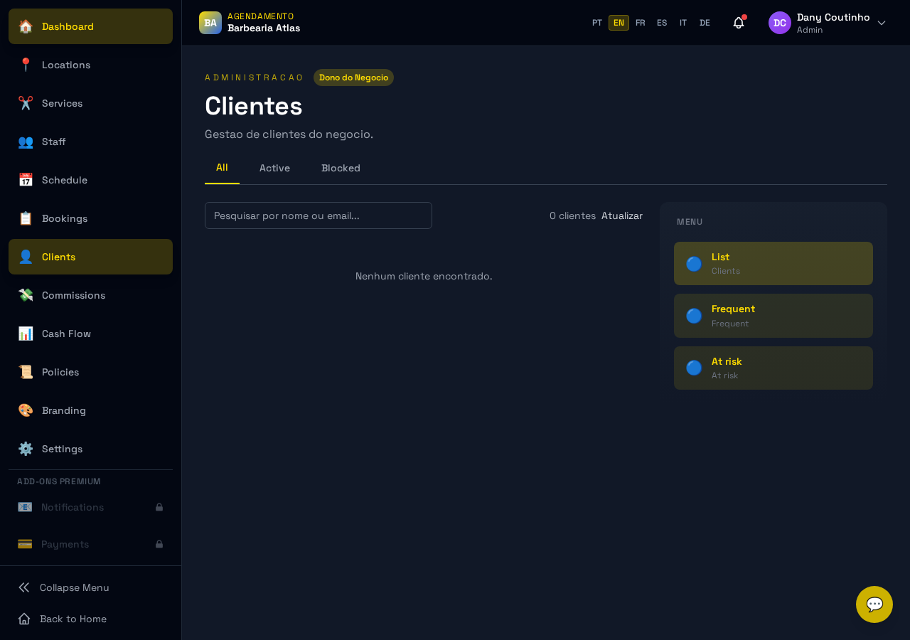 Lista de clientes com indicação de estado