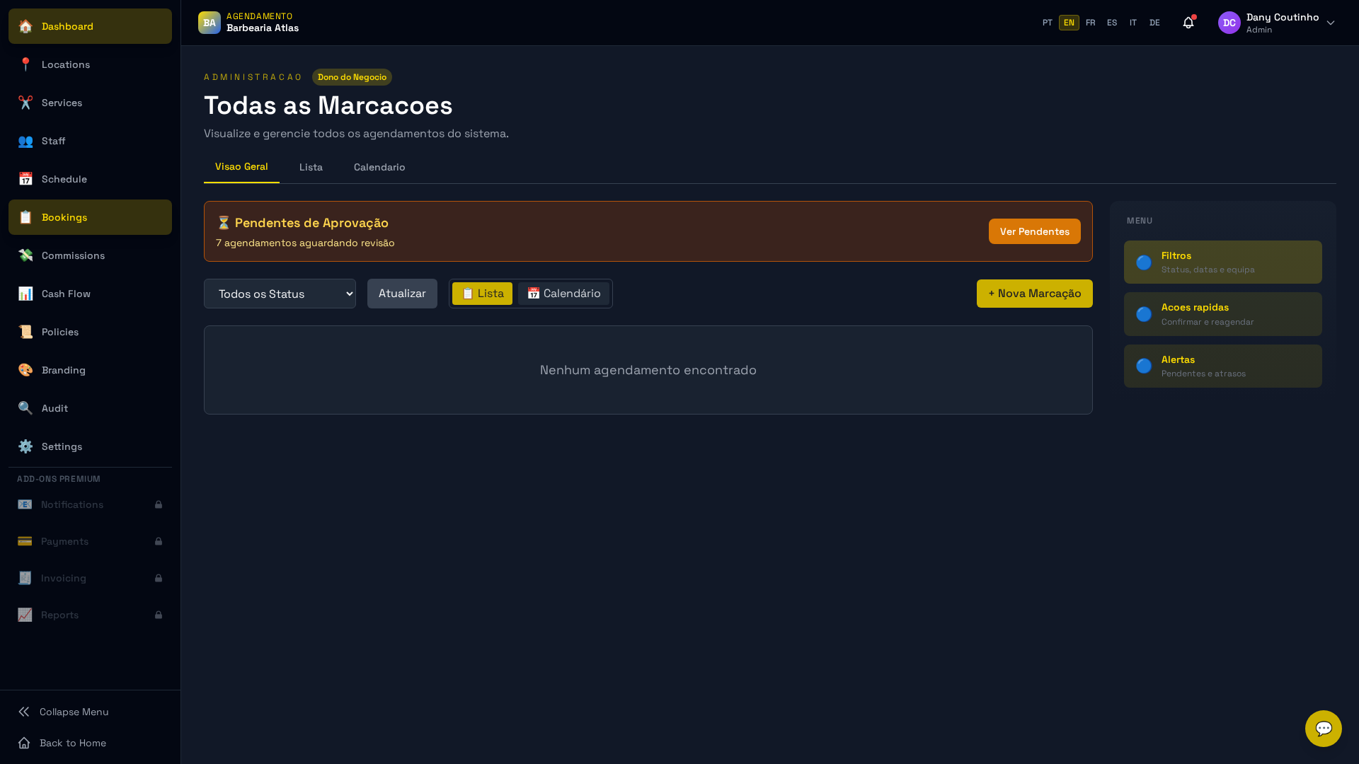 Painel de aprovação de marcação