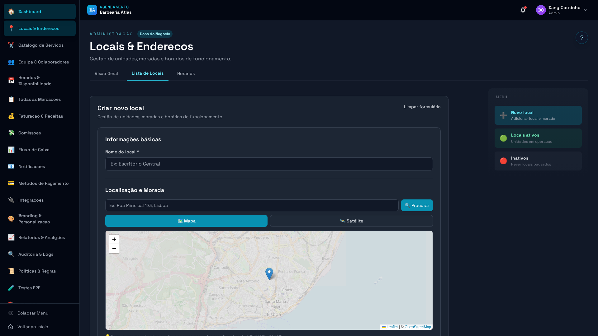 Mapa com pin posicionado automaticamente pelo geocoding