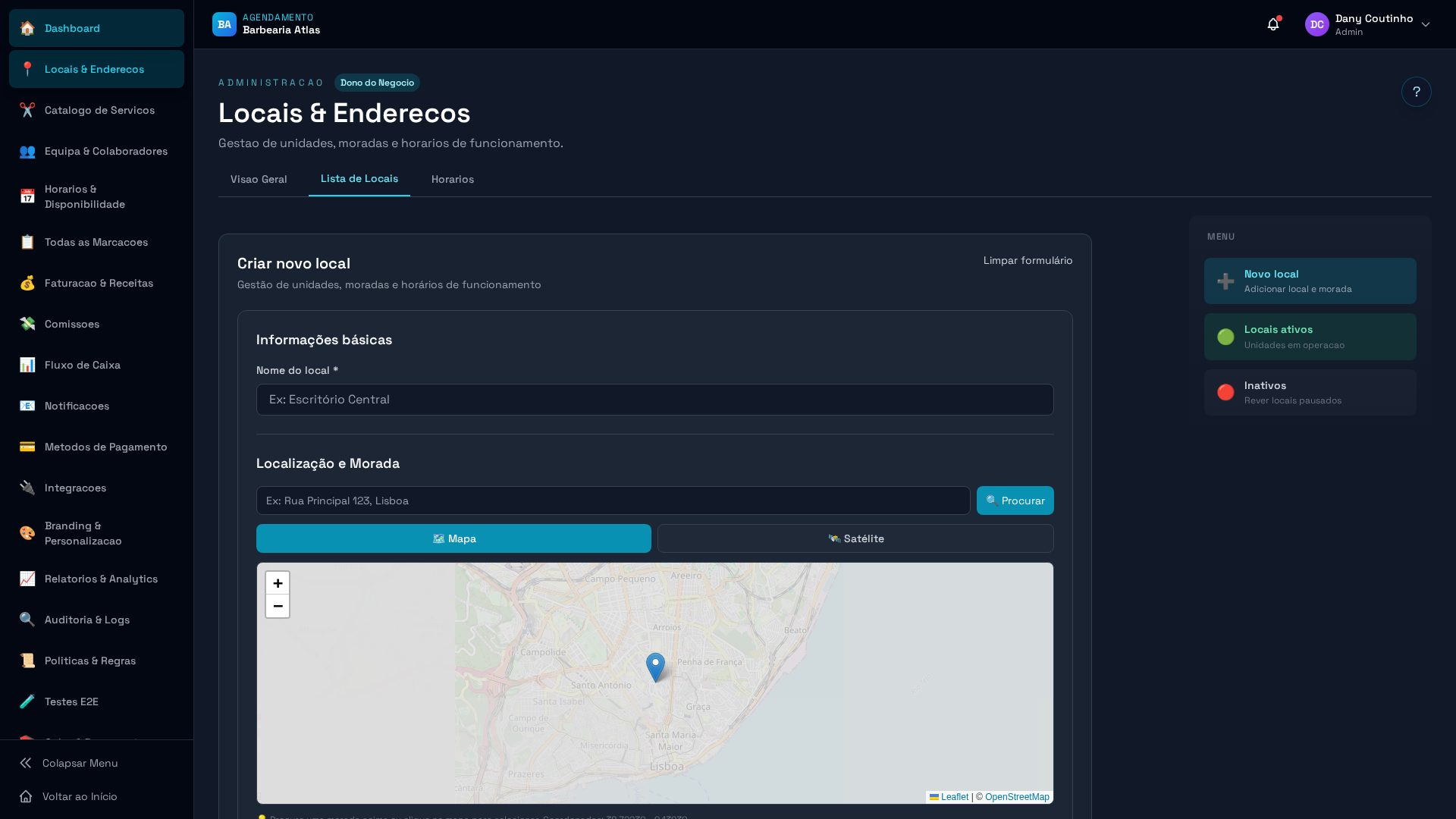 Confirmação de local criado com sucesso