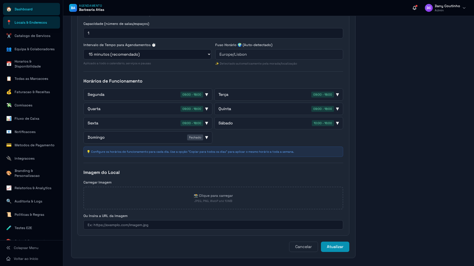 Formulário de edição de local com alterações guardadas