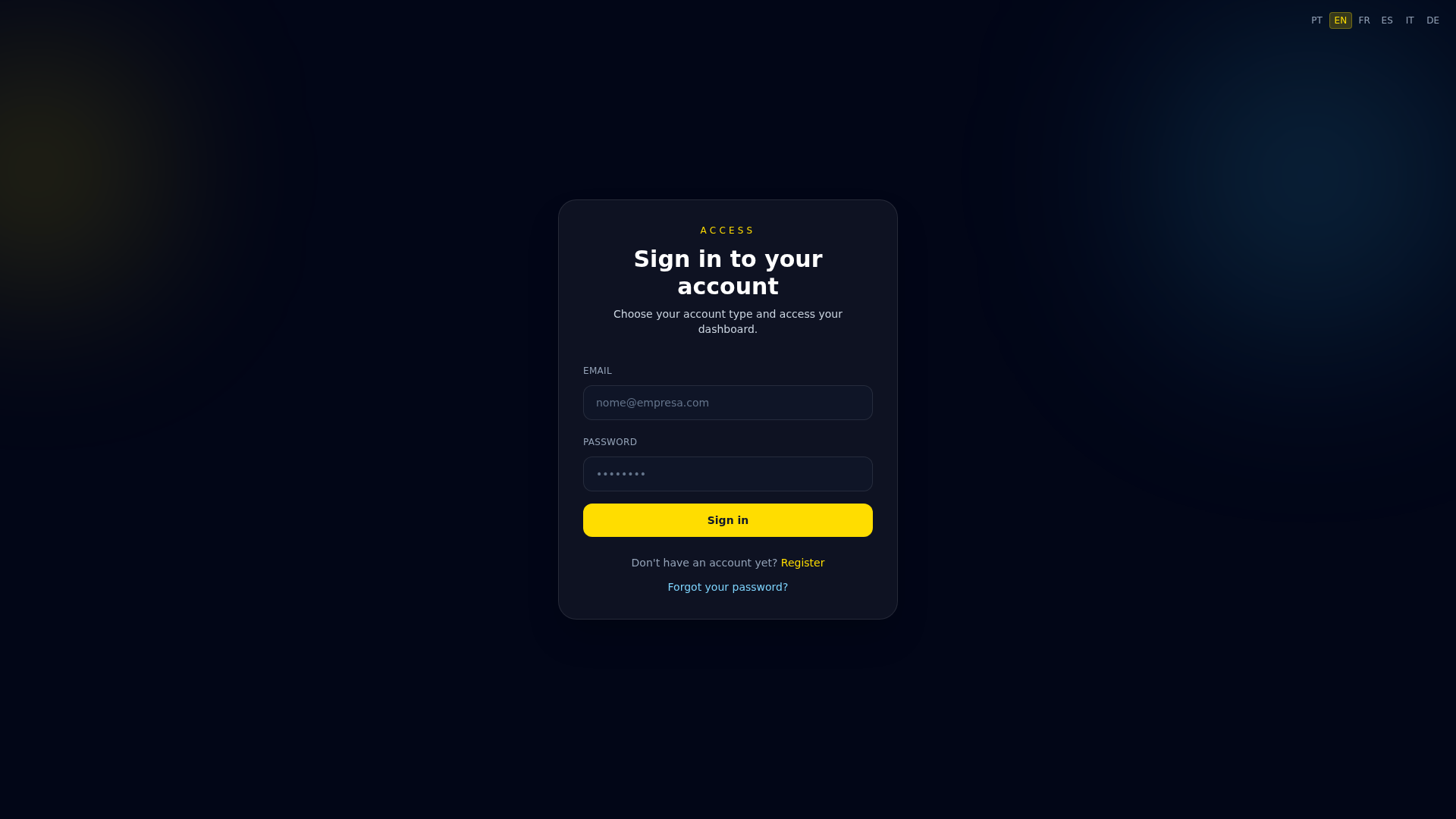 Página de login com mensagem de erro de autenticação